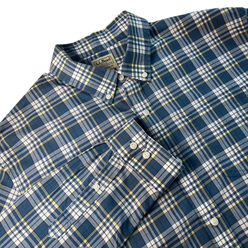 L.L. Bean Blue Plaid Button Down Shirt Men XL Traditional Fit Long Sleeve Cotton